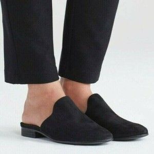 Eileen Fisher Dion Suede Flat Mule Leather Loafer Slides Slip-on Black Women 10